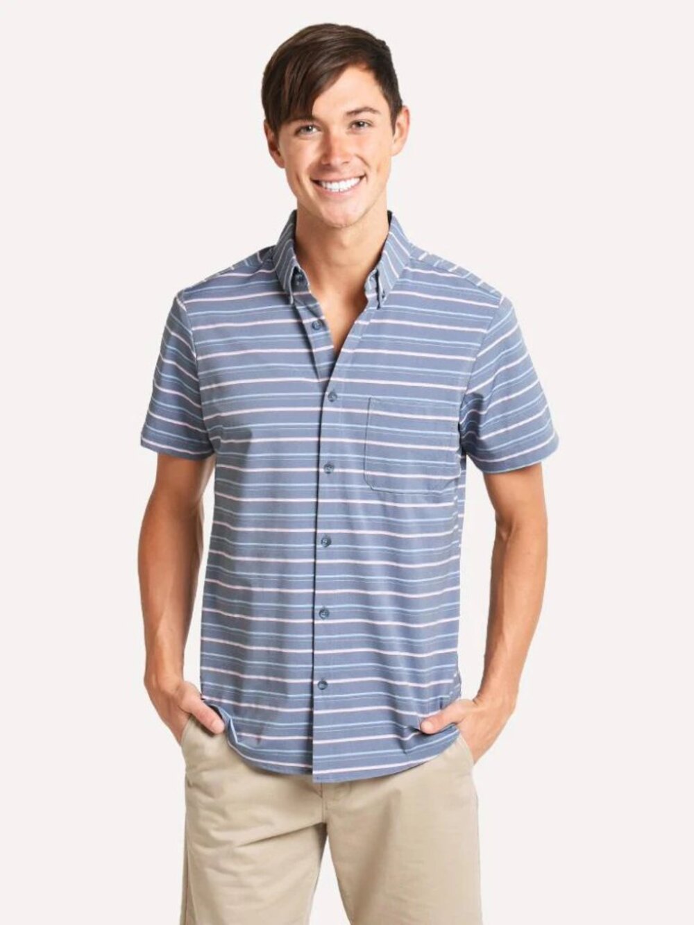 Mizzen + Main Leeward Men's Button Up, Short Sleeve Shirt Striped XL Trim Fit